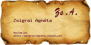 Zsigrai Agnéta névjegykártya